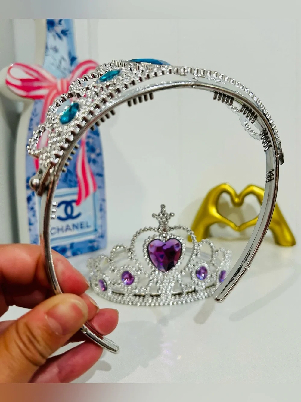 Amazon Silver Jeweled Headband and Purple Heart Tiara Set